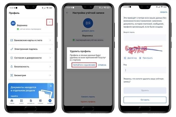 Удаление профиля через мобильное приложение Госуслуг