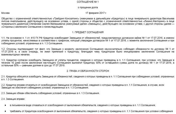 Способы формализации прощения долга учредителю