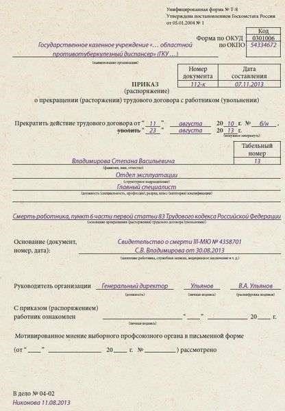 Шаг 2: Издайте приказ о прекращении трудовых отношений после подтверждения смерти работника