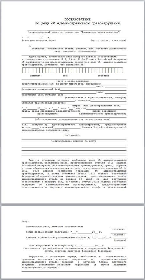 Структура и содержание документа о постановлении по делу об административном правонарушении